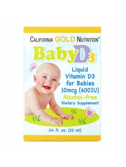 California Gold Nutrition, дитячий вітамін D3 в краплях, 10 мкг (400 МО), 10 мл